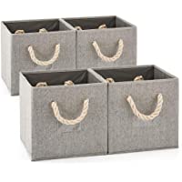 EZOWare 4 pcs Cajas de Almacenaje- Cubo Decorativa de Tela Plegable Resistente con Manijas para Ropa- Juguetes- Armario…